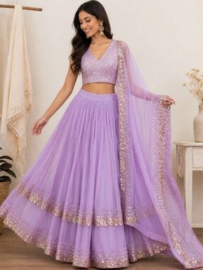 Lavender Gorgette With Sequined Work Lehenga Choli
